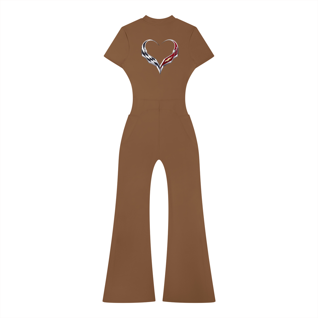 Chevy Love Flared Leg Quarter-Zip Jumpsuit