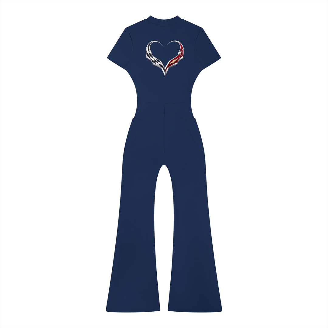 Chevy Love Flared Leg Quarter-Zip Jumpsuit