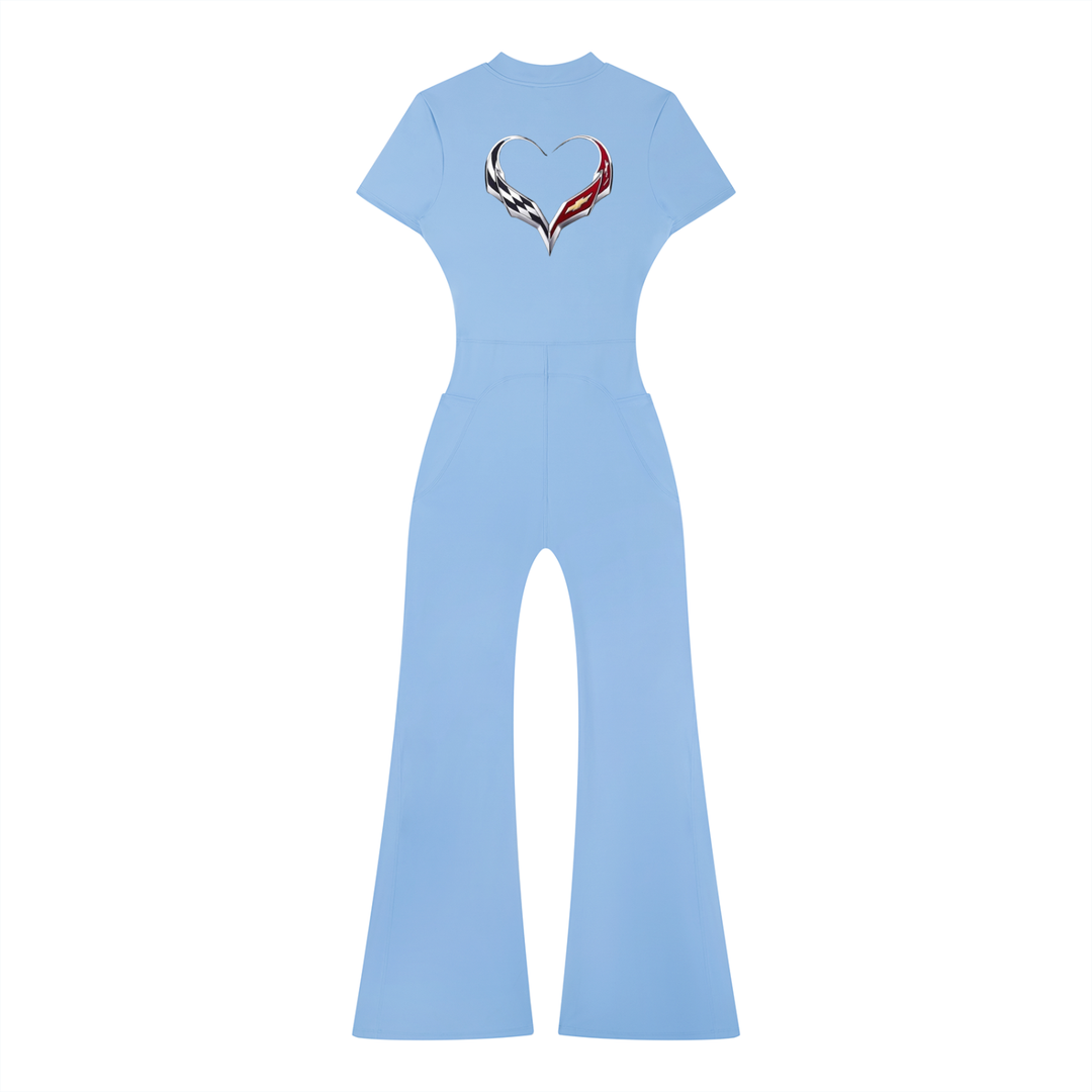 Chevy Love Flared Leg Quarter-Zip Jumpsuit