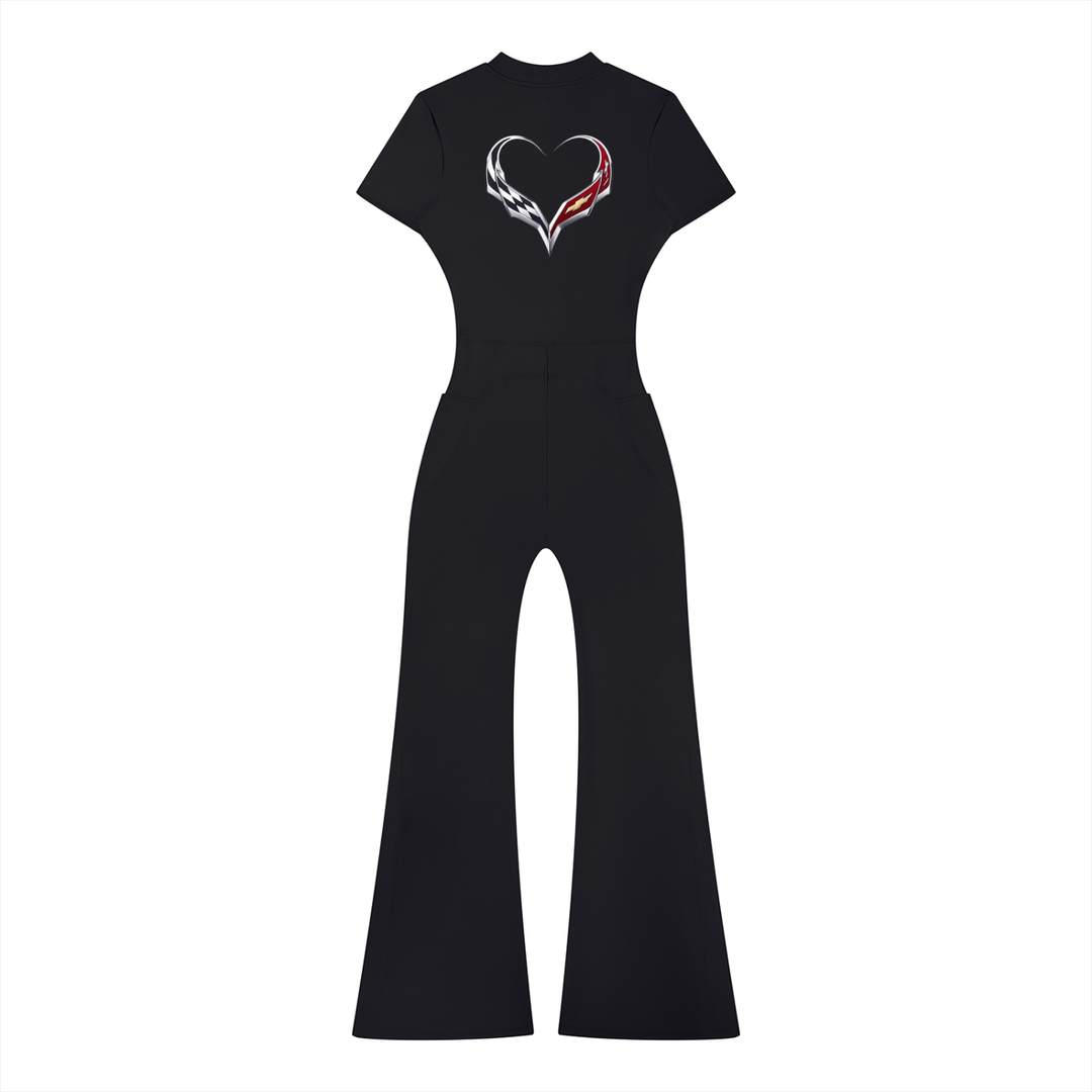 Chevy Love Flared Leg Quarter-Zip Jumpsuit