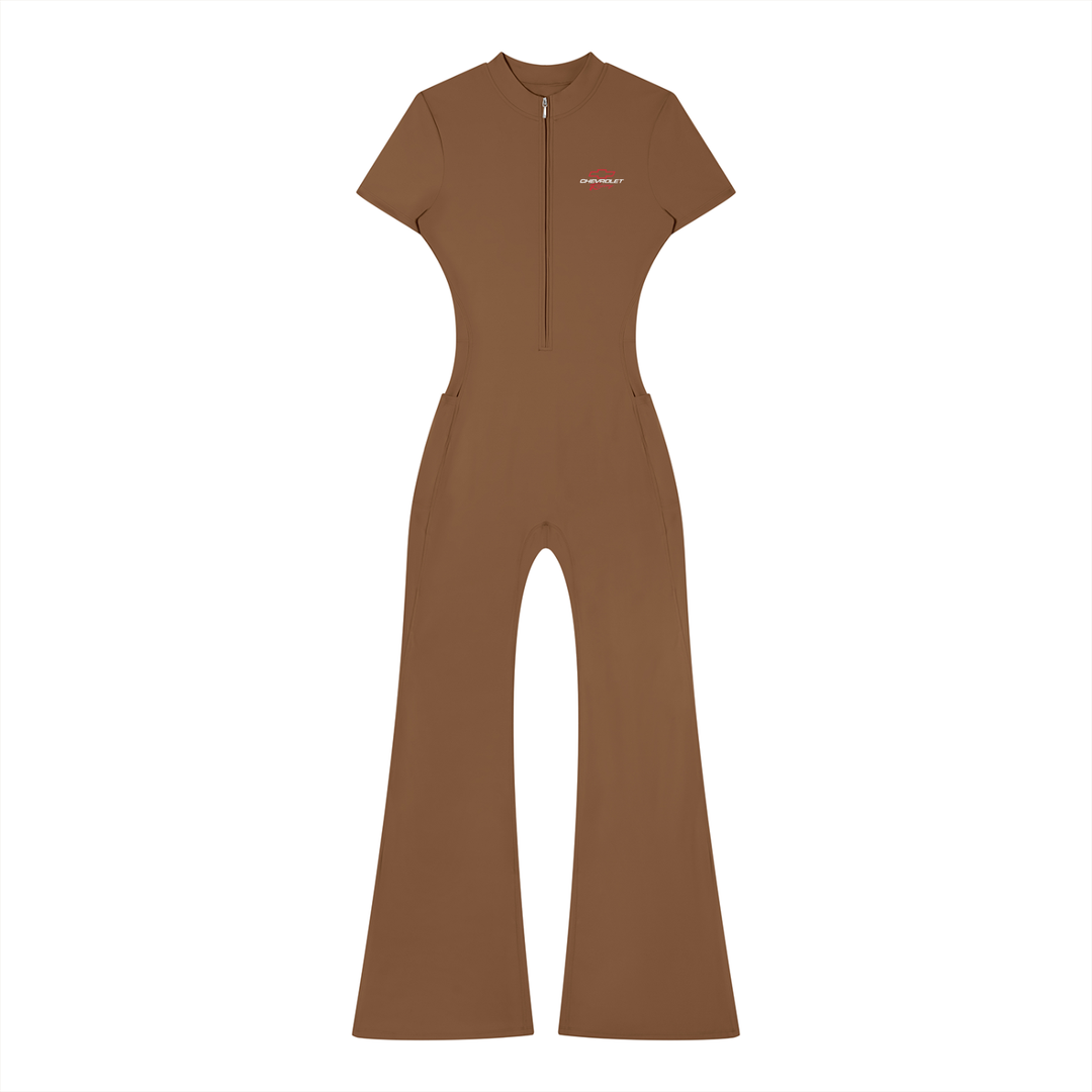 Chevy Love Flared Leg Quarter-Zip Jumpsuit