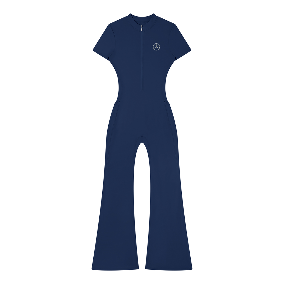 Mercedes Flared Leg Quarter-Zip Jumpsuit